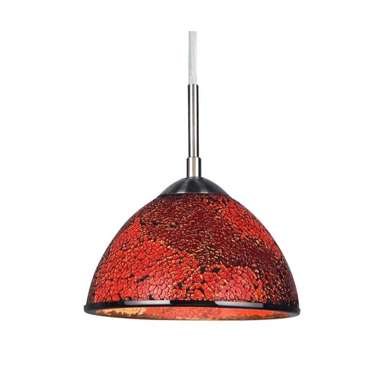 Woodbridge Lighting Alexis 5-Light Glass Linear Pendant in Nickel/Mosaic Red