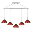 Woodbridge Lighting Alexis 5-Light Glass Linear Pendant in Nickel/Mosaic Red