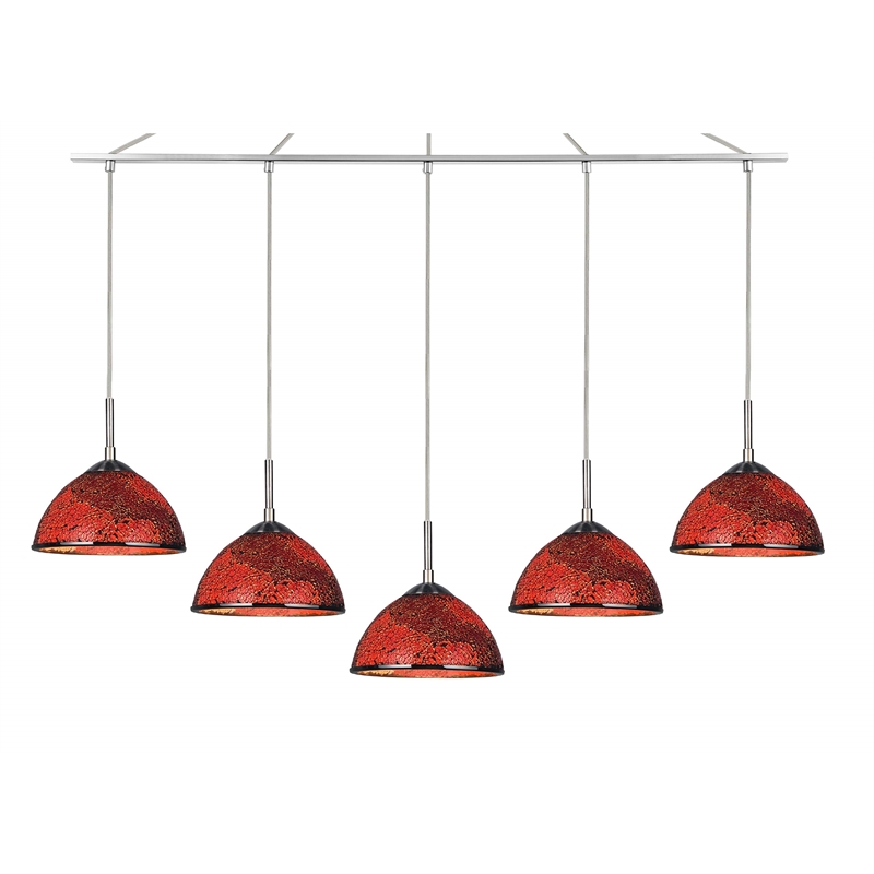 Woodbridge Lighting Alexis 5-Light Glass Linear Pendant in Nickel/Mosaic Red