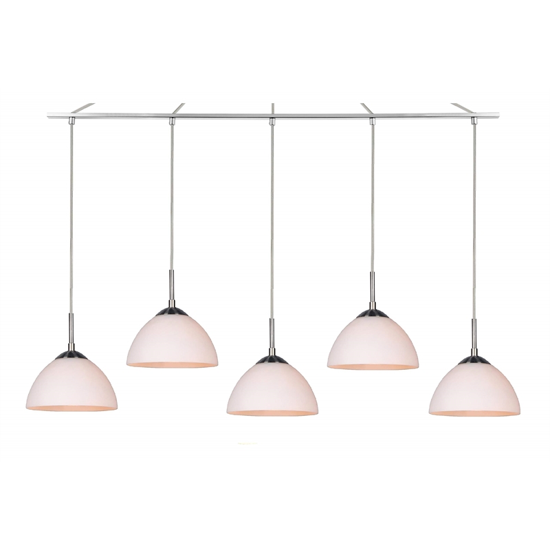 Woodbridge Lighting Alexis 5-Light Glass Linear Pendant in Nickel/Opal