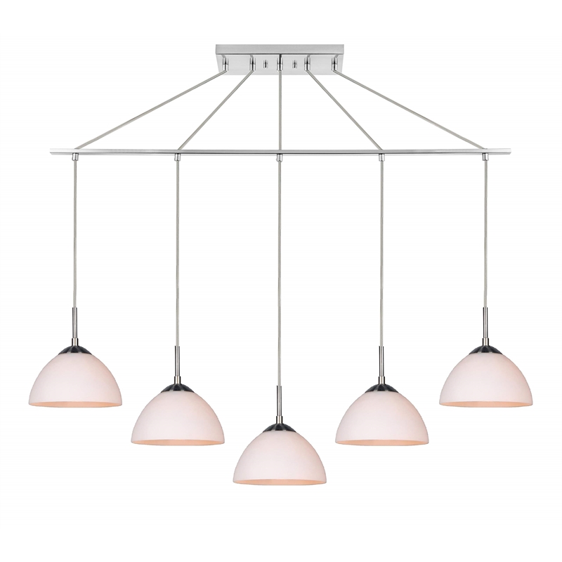 Woodbridge Lighting Alexis 5-Light Glass Linear Pendant in Nickel/Opal