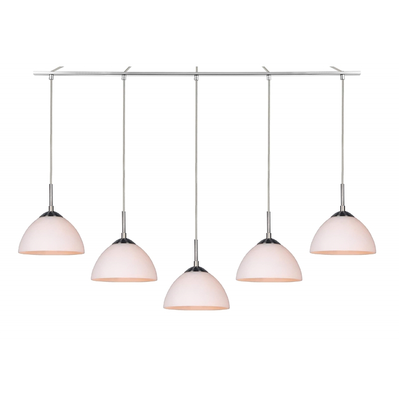 Woodbridge Lighting Alexis 5-Light Glass Linear Pendant in Nickel/Opal