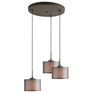woodbridge lighting drum 3-light fabric cluster pendant in bronze/gray