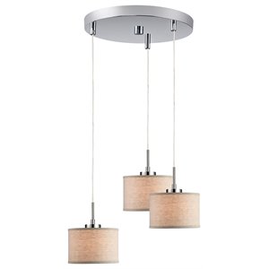 woodbridge lighting drum 3-light fabric cluster pendant in satin nickel/beige