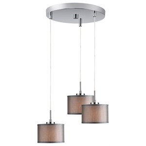 woodbridge lighting drum 3-light fabric cluster pendant in satin nickel/gray