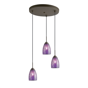 Woodbridge Lighting Venezia 3-Light Glass Cluster Pendant in Bronze/Purple