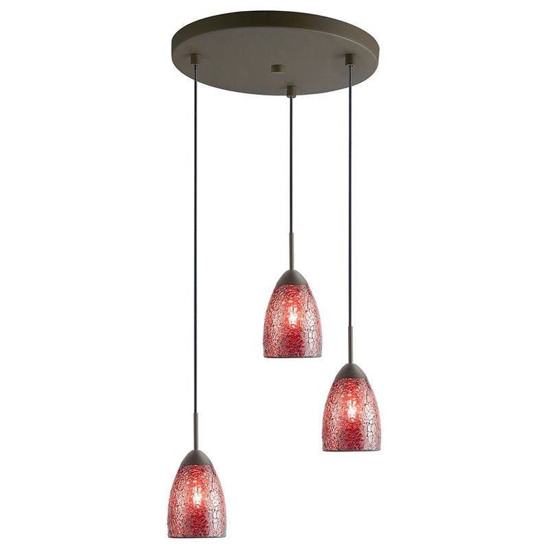 Woodbridge Lighting Venezia 3-Light Glass Cluster Pendant in Bronze/Mosaic Red