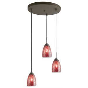 Woodbridge Lighting Venezia 3-Light Glass Cluster Pendant in Bronze/Mosaic Red