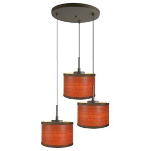 woodbridge lighting drum 3-light wood cluster pendant in bronze/brulee red