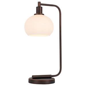 woodbridge lighting austin 1-light glass table lamp in bronze/opal