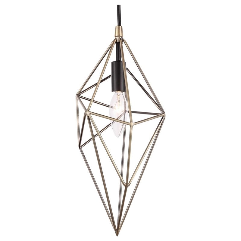 Woodbridge Lighting Lanning 1-Light Metal Mini-Pendant in Antique Brass/Black