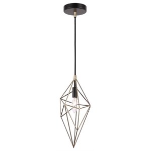 Woodbridge Lighting Lanning 1-Light Metal Mini-Pendant in Antique Brass/Black