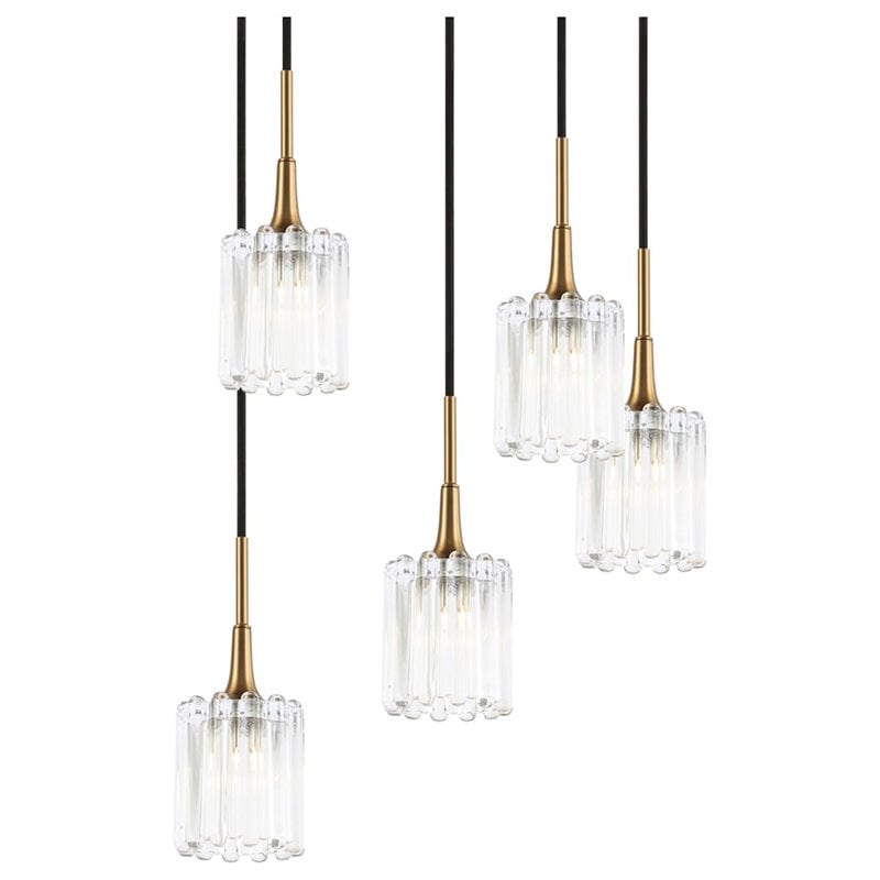 Woodbridge Lighting Regent Park 5Lt Glass Pendant in Brass/Bronze/Swizzle