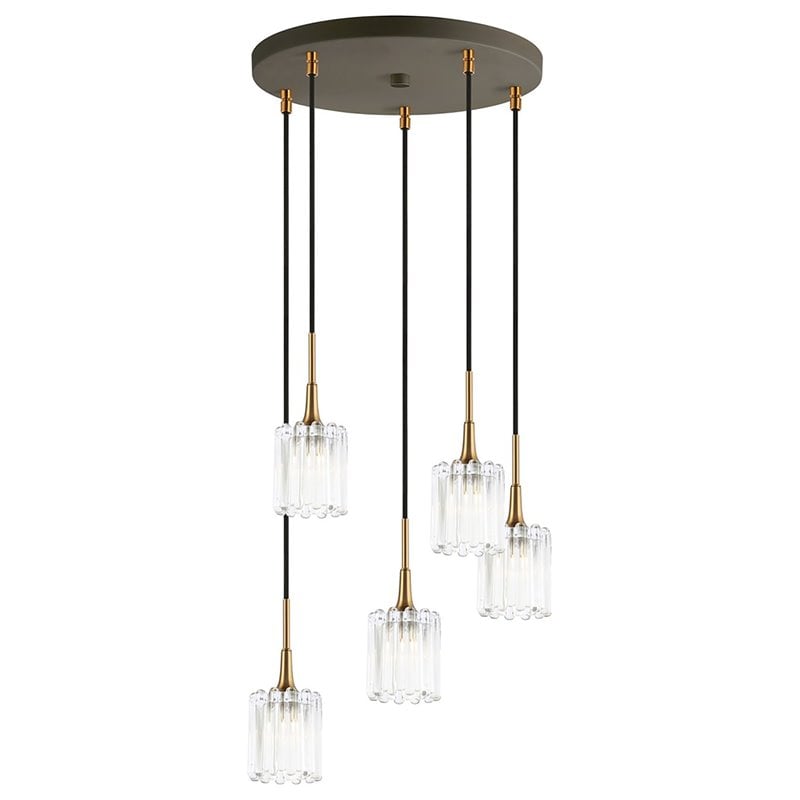 Woodbridge Lighting Regent Park 5Lt Glass Pendant in Brass/Bronze/Swizzle