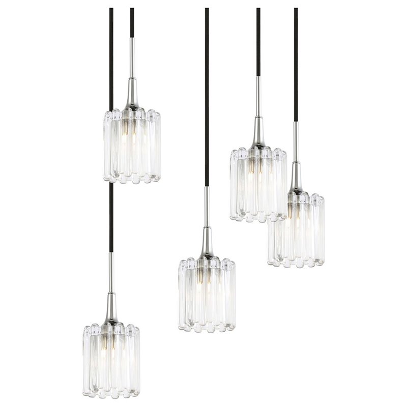 Woodbridge Lighting Regent Park 5Lt Glass Pendant in Chrome/Bronze/Swizzle