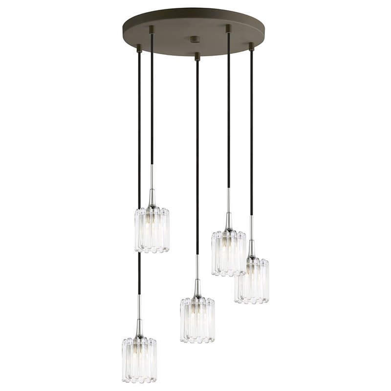 Woodbridge Lighting Regent Park 5Lt Glass Pendant in Chrome/Bronze/Swizzle