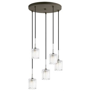 Woodbridge Lighting Regent Park 5Lt Glass Pendant in Chrome/Bronze/Swizzle