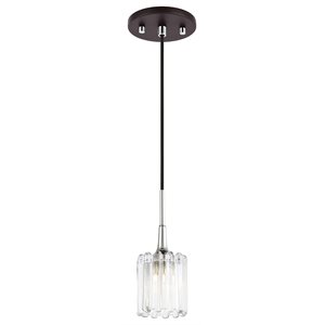 Woodbridge Lighting Regent Park 1Lt Glass Halogen Pendant in Chrome/Bronze