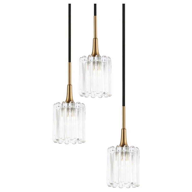 Woodbridge Lighting Regent Park 3Lt Glass Pendant in Brass/Bronze/Swizzle
