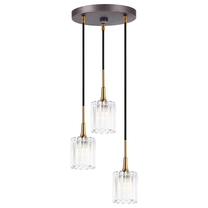 Woodbridge Lighting Regent Park 3Lt Glass Pendant in Brass/Bronze/Swizzle