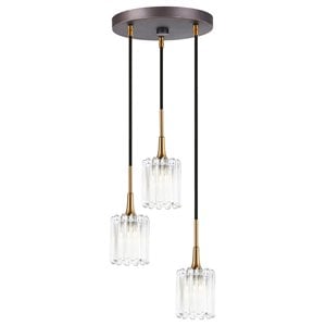 Woodbridge Lighting Regent Park 3Lt Glass Pendant in Brass/Bronze/Swizzle