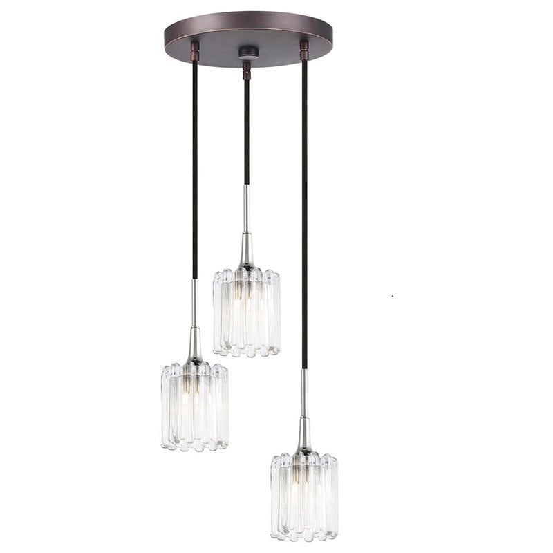 Woodbridge Lighting Regent Park 3Lt Glass Pendant in Chrome/Bronze/Swizzle