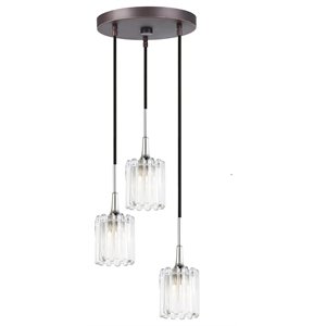 Woodbridge Lighting Regent Park 3Lt Glass Pendant in Chrome/Bronze/Swizzle