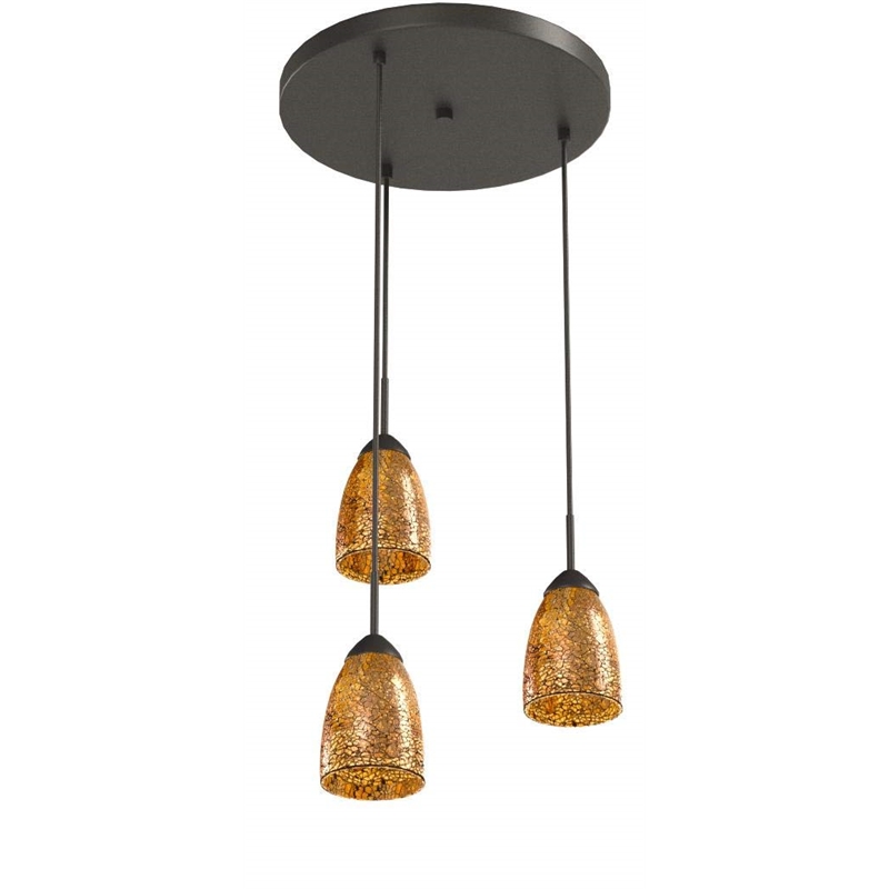 Woodbridge Lighting Venezia 3-Light Glass Cluster Pendant in Bronze/Mosaic Amber