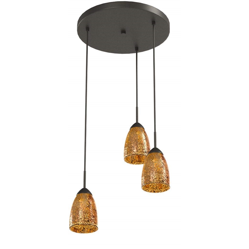 Woodbridge Lighting Venezia 3-Light Glass Cluster Pendant in Bronze/Mosaic Amber