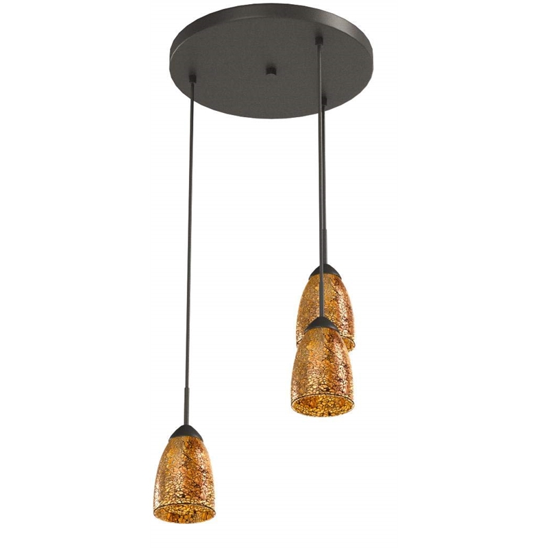 Woodbridge Lighting Venezia 3-Light Glass Cluster Pendant in Bronze/Mosaic Amber