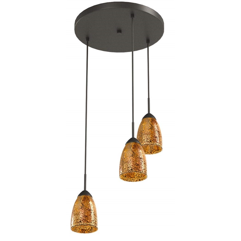 Woodbridge Lighting Venezia 3-Light Glass Cluster Pendant in Bronze/Mosaic Amber