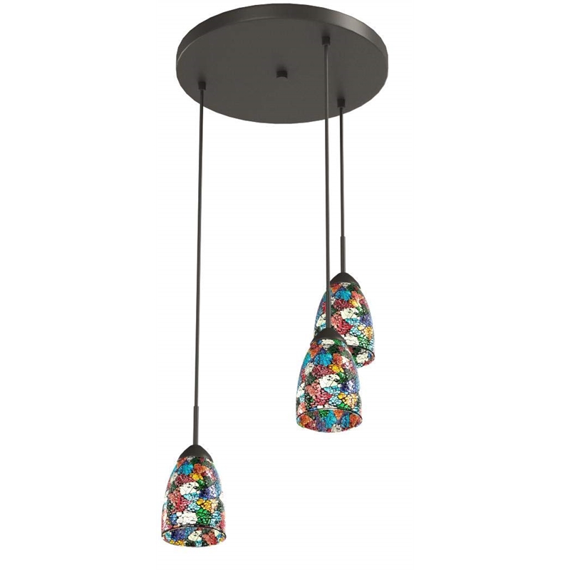 Woodbridge Lighting Venezia 3-Light Glass Cluster Pendant in Bronze/Multi-Color