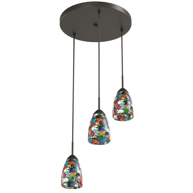 Woodbridge Lighting Venezia 3-Light Glass Cluster Pendant in Bronze/Multi-Color
