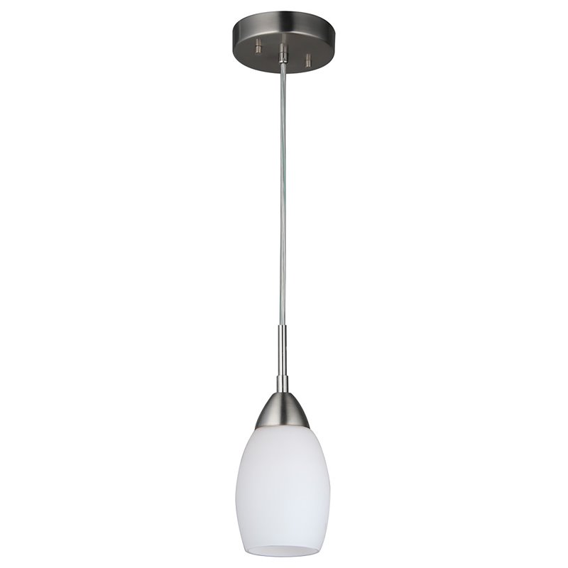 Woodbridge Lighting Olivia 1-Light Glass Mini-Pendant in Satin Nickel/Opal