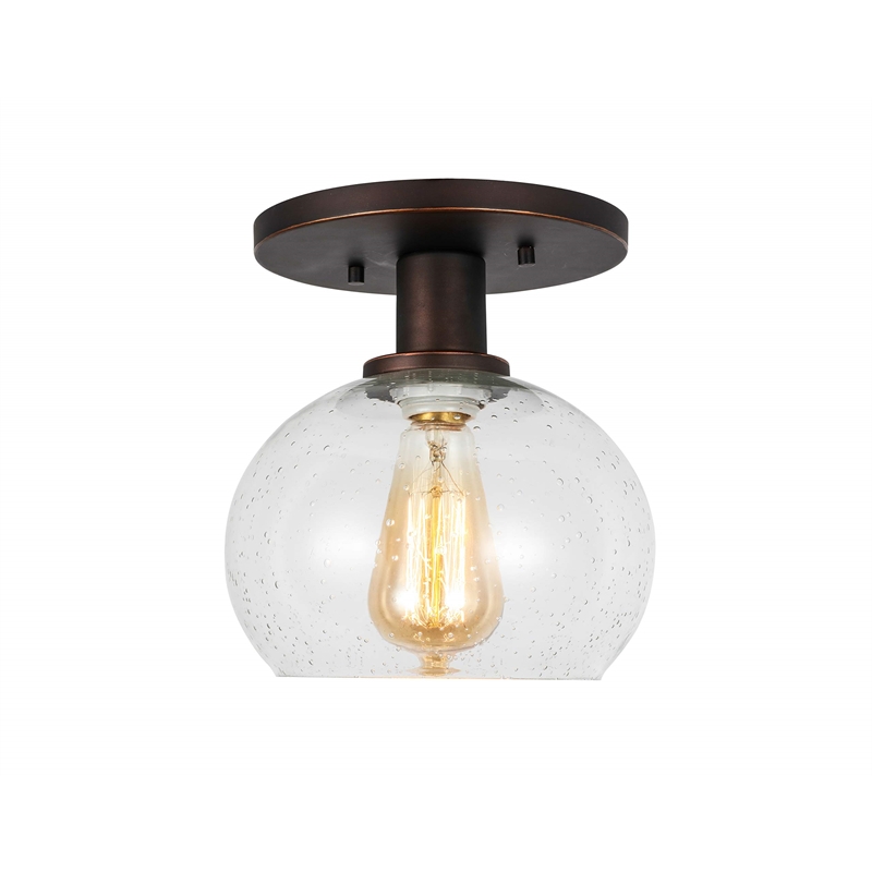 Woodbridge Lighting Austin 1-Light Glass Semi-Flush Mount in Bronze/Clear Seedy