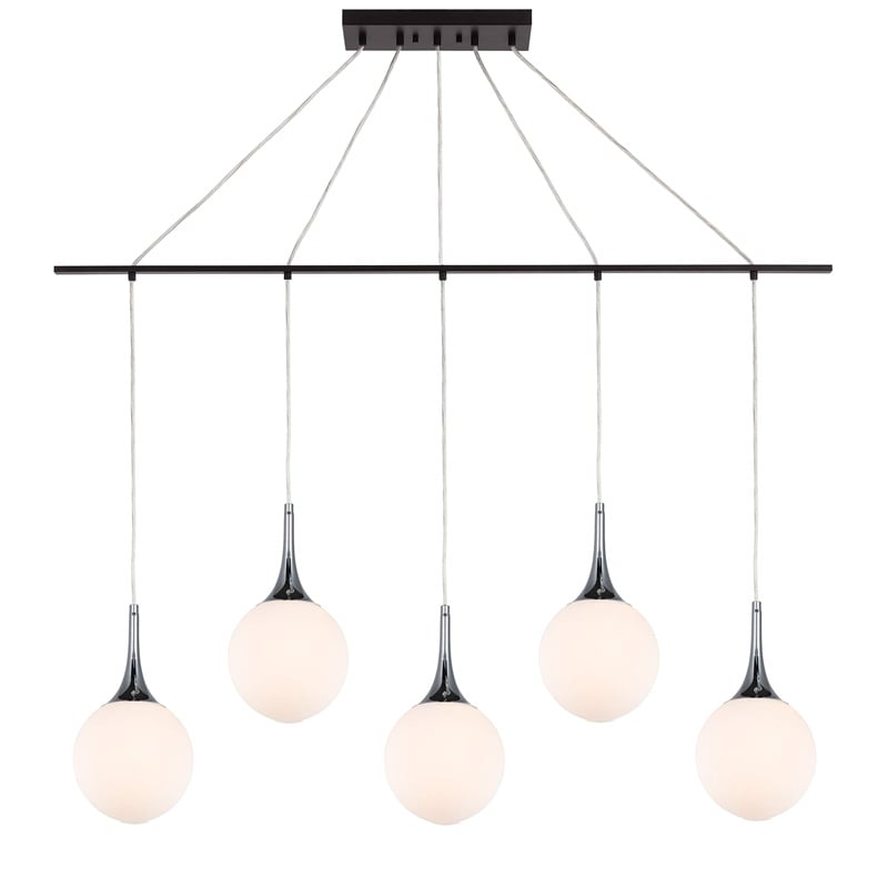 Woodbridge Lighting Alicia 5-Light Glass Linear Pendant in Chrome/Bronze/Opal