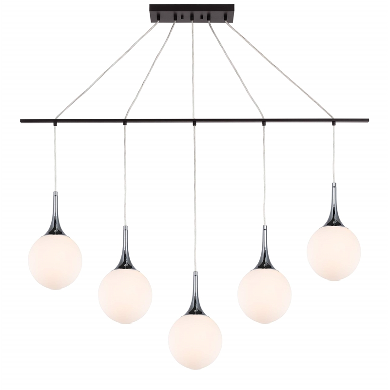 Woodbridge Lighting Alicia 5-Light Glass Linear Pendant in Chrome/Bronze/Opal