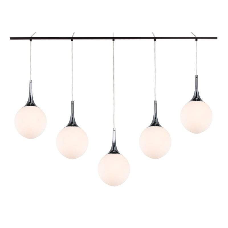 Woodbridge Lighting Alicia 5-Light Glass Linear Pendant in Chrome/Bronze/Opal