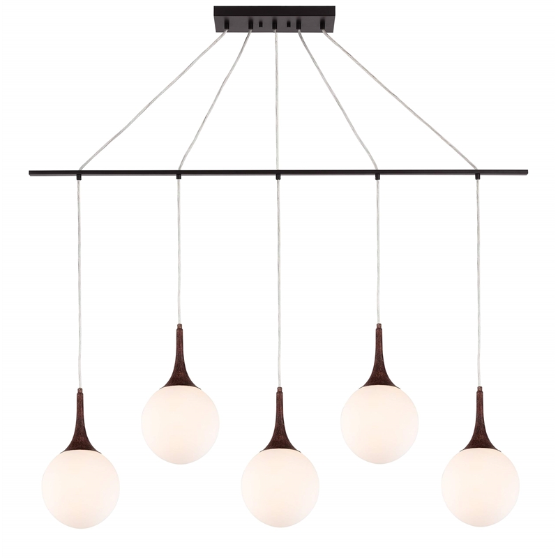 Woodbridge Lighting Alicia 5-Light Glass Linear Pendant in Walnut/Bronze/Opal