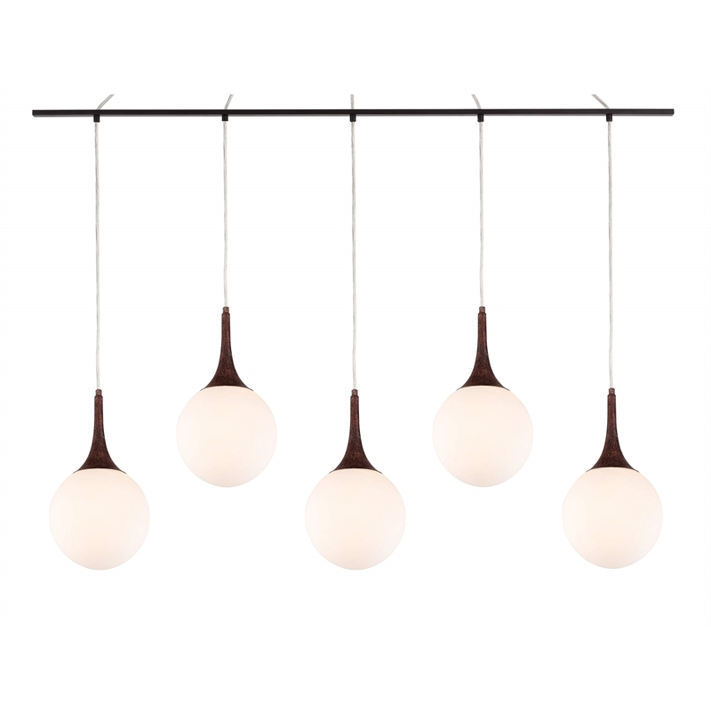 Woodbridge Lighting Alicia 5-Light Glass Linear Pendant in Walnut/Bronze/Opal