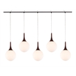 Woodbridge Lighting Alicia 5-Light Glass Linear Pendant in Walnut/Bronze/Opal