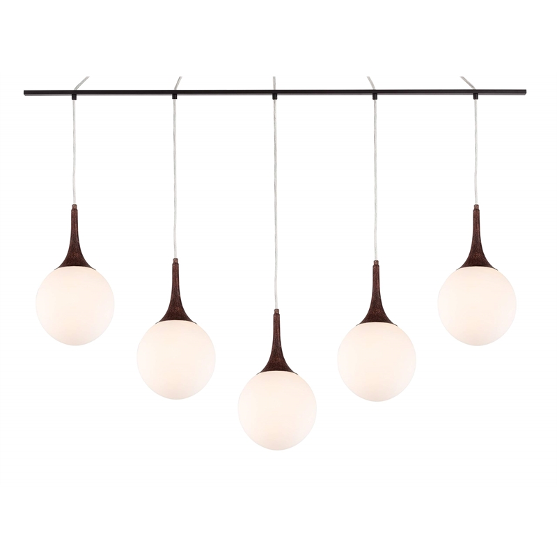 Woodbridge Lighting Alicia 5-Light Glass Linear Pendant in Walnut/Bronze/Opal
