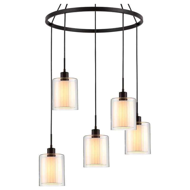 Woodbridge Lighting Alaina 5-Light Glass Chandelier in Bronze/Off White
