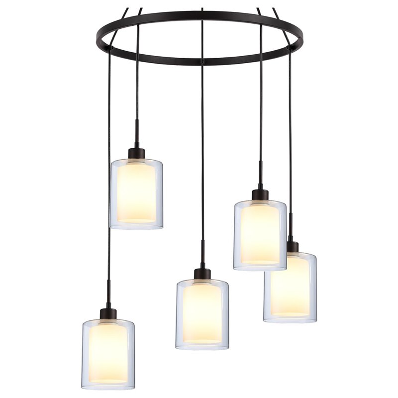 Woodbridge Lighting Alaina 5-Light Glass Chandelier in Bronze/Opal