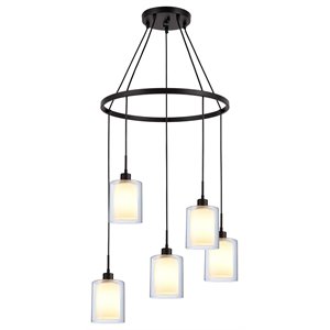 Woodbridge Lighting Alaina 5-Light Glass Chandelier in Bronze/Opal