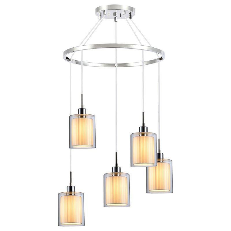 Woodbridge Lighting Alaina 5-Light Glass Chandelier in Chrome/Off White