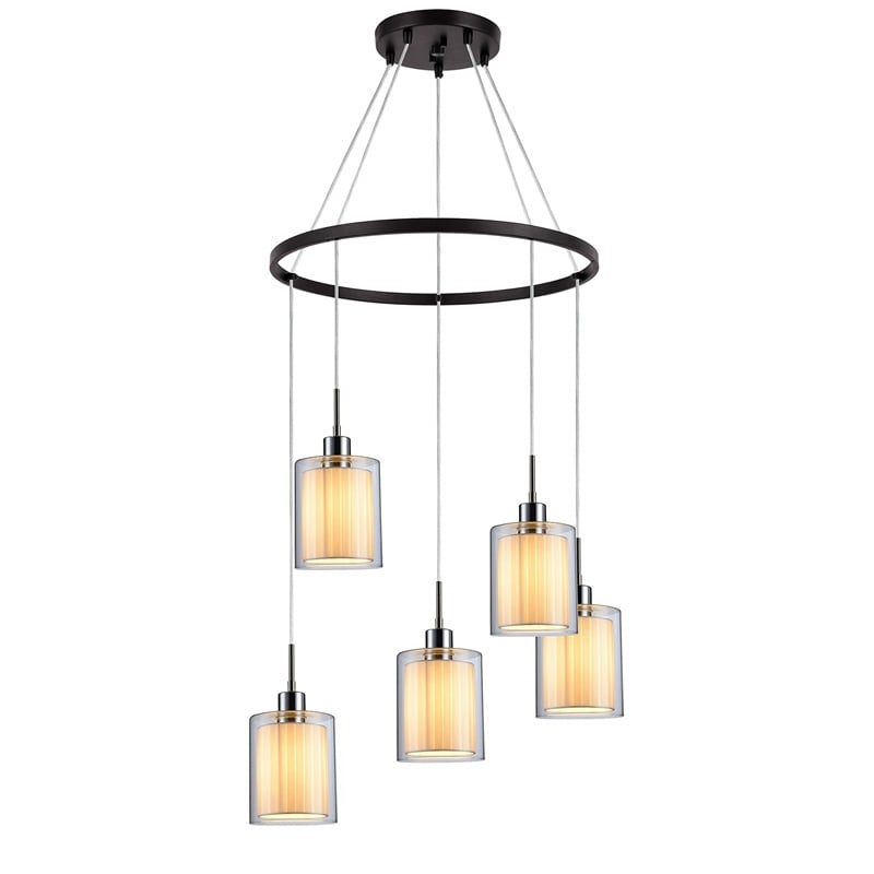 Woodbridge Lighting Alaina 5-Light Glass Chandelier in Chrome/Bronze/Off White
