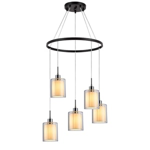 Woodbridge Lighting Alaina 5-Light Glass Chandelier in Chrome/Bronze/Off White