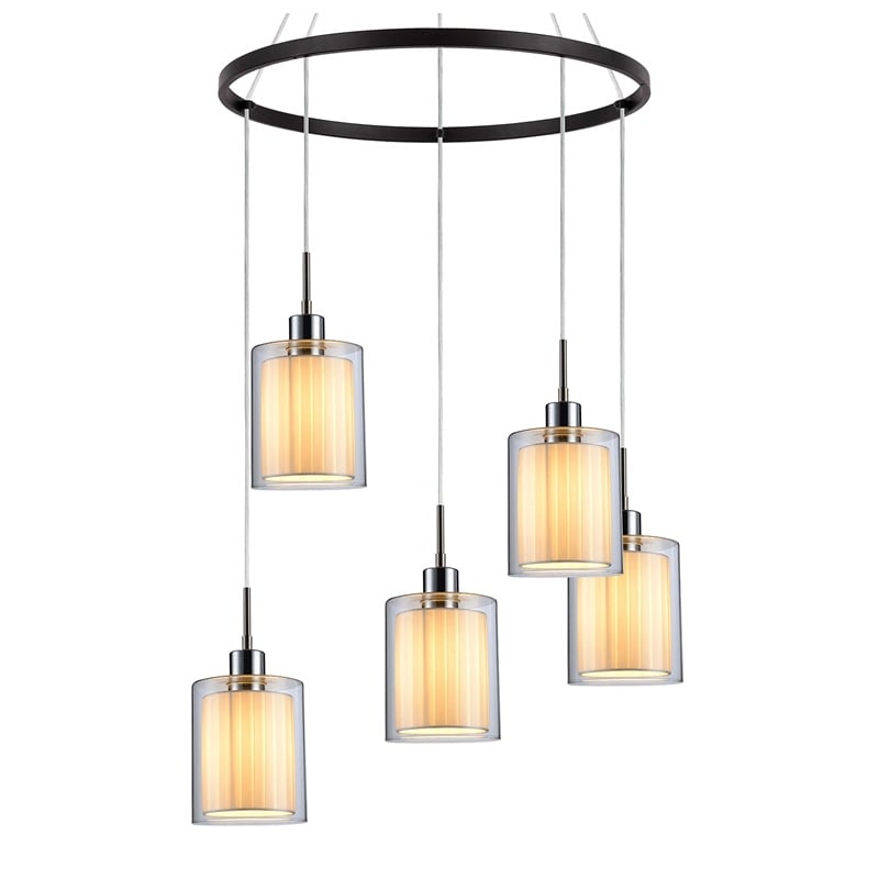 Woodbridge Lighting Alaina 5-Light Glass Chandelier in Chrome/Bronze/Off White