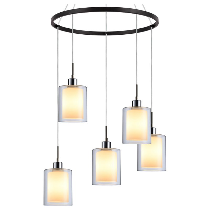 Woodbridge Lighting Alaina 5-Light Glass Chandelier in Chrome/Bronze/Opal